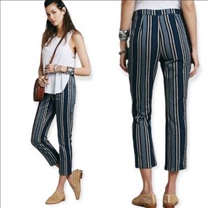 Free People Black Combo Stripe Mod Linen Blend Cropped Trouser Pants retro 2